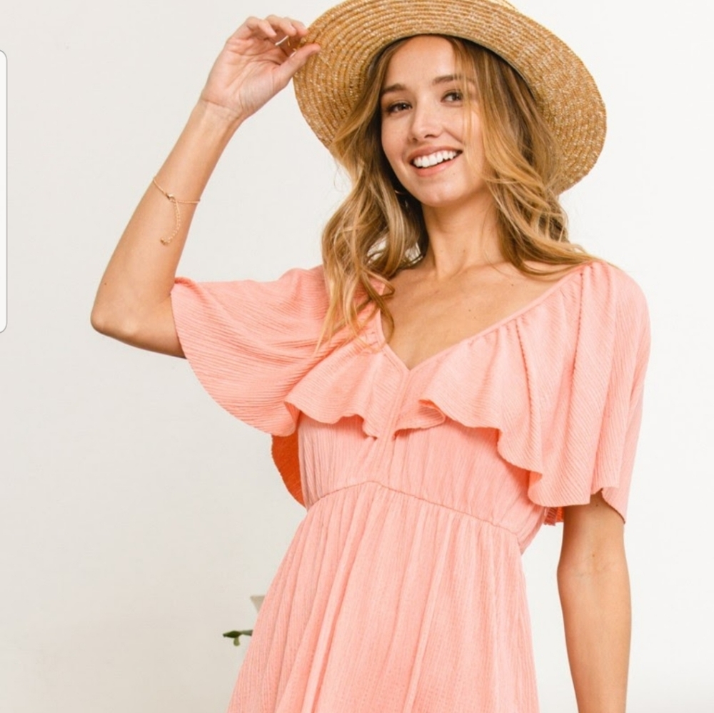 🔥🔥SHORT FLUTTER RUFFLE SLEEVE DRESS - ORANGE🔥🔥